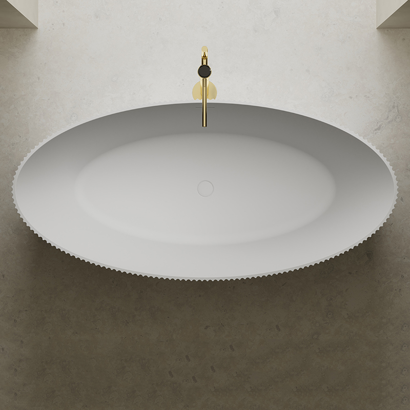 Factory Supply Quality Assurance V-Groove Freestanding Solid Surface Silver Pattern Flunted Bathtub TW-8687S