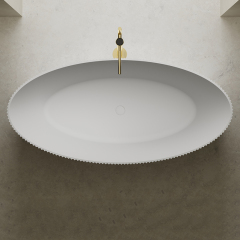 Factory Supply Quality Assurance V-Groove Freestanding Solid Surface Silver Pattern Flunted Bathtub TW-8687S