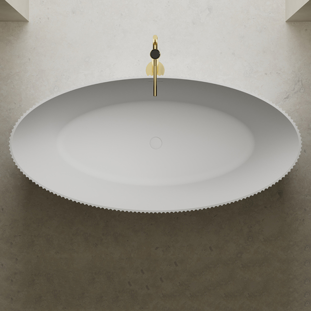 Factory Supply Quality Assurance V-Groove Freestanding Solid Surface Silver Pattern Flunted Bathtub TW-8687S