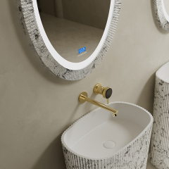 China Wholesale Factory Solid Surface Silver Pattern Freestanding Bathroom Sink TW-8681ZS