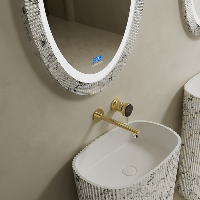 China Wholesale Factory Solid Surface Silver Pattern Freestanding Bathroom Sink TW-8681ZS