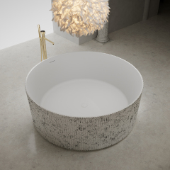 Popular Wholesale Designer Freestanding Round Solid Surface Silver Pattern Flunted Bathtub TW-8689S