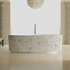 Factory Supply Quality Assurance V-Groove Freestanding Solid Surface Silver Pattern Flunted Bathtub TW-8687S