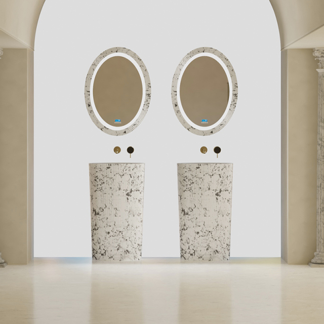 Hot Style Wholesale Solid Surface Silver Pattern Freestanding Round Wash Basin TW-8689ZS