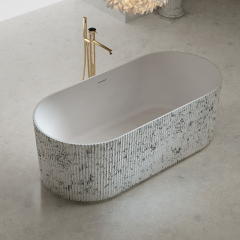 Quality Wholesale Unique Design Freestanding Solid Surface Silver Pattern Flunted Oval Bathtub TW-8681S