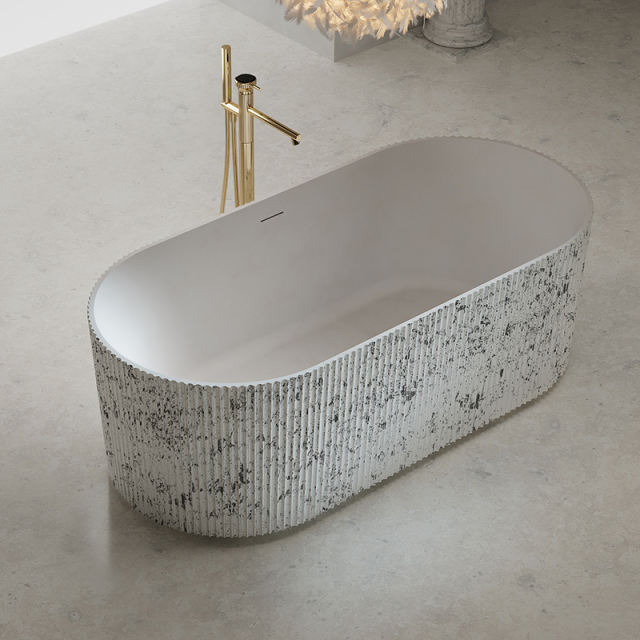 Quality Wholesale Unique Design Freestanding Solid Surface Silver Pattern Flunted Oval Bathtub TW-8681S