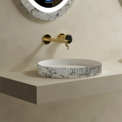 China Wholesale Factory Artificial Stone Silver Pattern Round Fluted Counter Top Wash Basin TW-8689AS