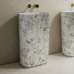 China Wholesale Factory Solid Surface Silver Pattern Freestanding Bathroom Sink TW-8681ZS