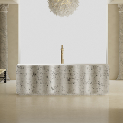 Hot Style Wholesale Freestanding Solid Surface Silver Pattern Flunted Rectangular Bathtub TW-8685S