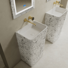 Wholesale Price Solid Surface Silver Pattern Freestanding Wash Basin TW-8686ZS