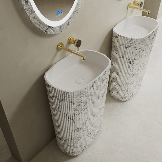 China Wholesale Factory Solid Surface Silver Pattern Freestanding Bathroom Sink TW-8681ZS