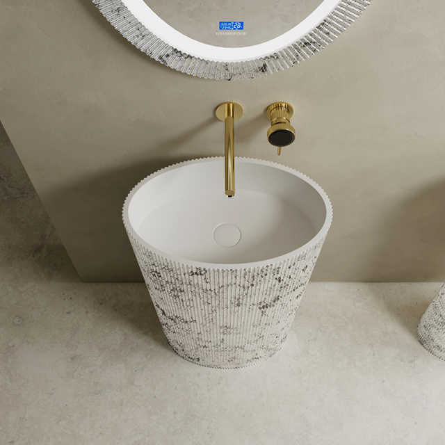 Quality Wholesale Unique Design Solid Surface Silver Pattern Freestanding Groove Wash Basin TW-8687ZS