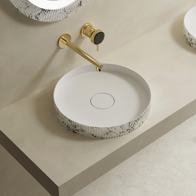 China Wholesale Factory Artificial Stone Silver Pattern Round Fluted Counter Top Wash Basin TW-8689AS