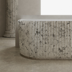 Wholesale High End Quality Freestanding Solid Surface Silver Pattern Flunted Back to Wall Bathtub TW-8686S