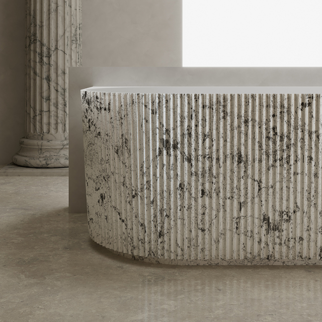 Wholesale High End Quality Freestanding Solid Surface Silver Pattern Flunted Back to Wall Bathtub TW-8686S