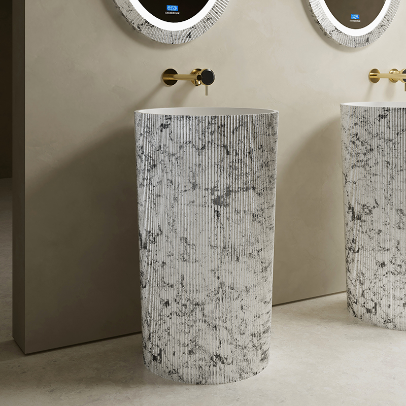 Hot Style Wholesale Solid Surface Silver Pattern Freestanding Round Wash Basin TW-8689ZS