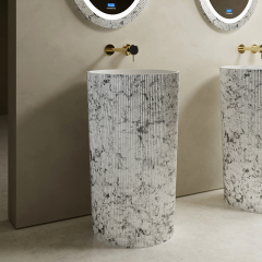 Hot Style Wholesale Solid Surface Silver Pattern Freestanding Round Wash Basin TW-8689ZS