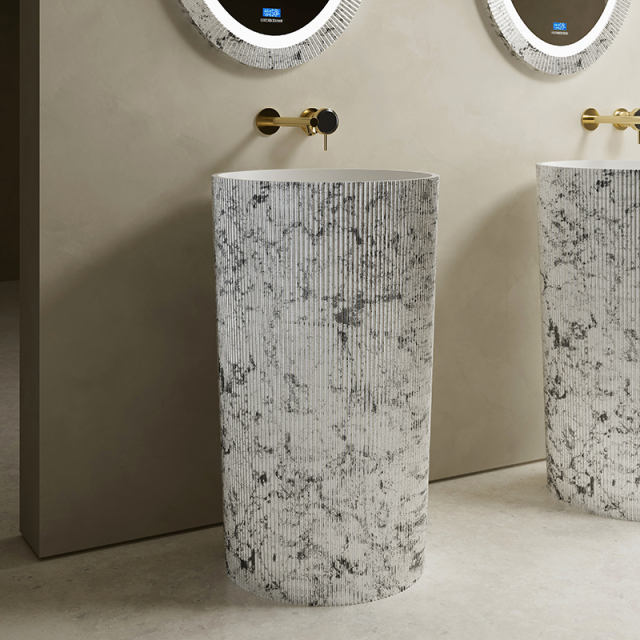 Hot Style Wholesale Solid Surface Silver Pattern Freestanding Round Wash Basin TW-8689ZS