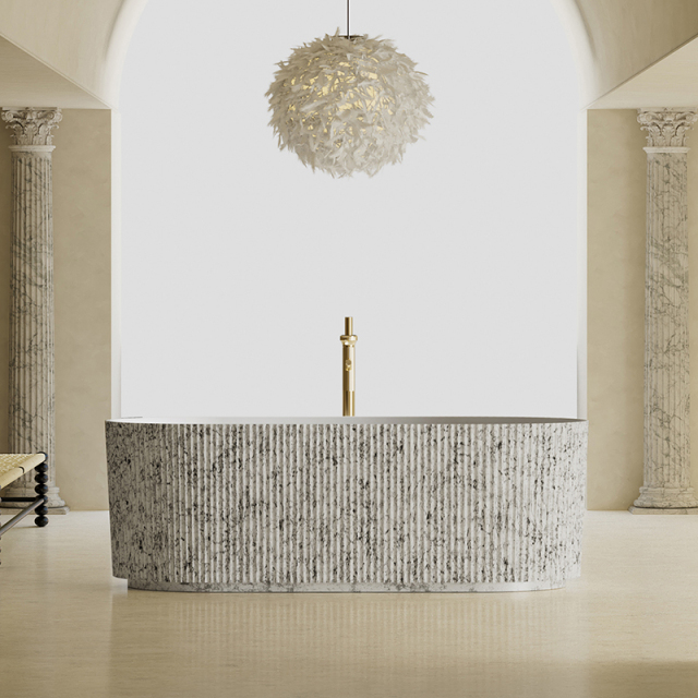 Quality Wholesale Unique Design Freestanding Solid Surface Silver Pattern Flunted Oval Bathtub TW-8681S