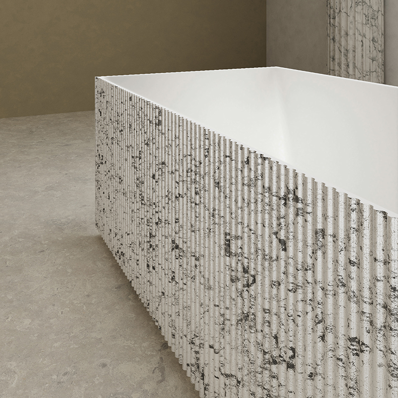 Hot Style Wholesale Freestanding Solid Surface Silver Pattern Flunted Rectangular Bathtub TW-8685S