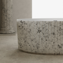 Factory Supply Quality Assurance V-Groove Freestanding Solid Surface Silver Pattern Flunted Bathtub TW-8687S