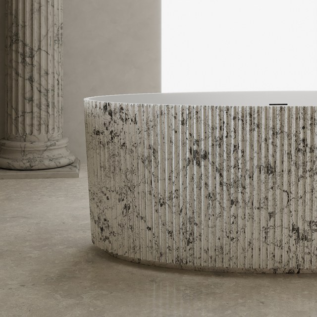 Factory Supply Quality Assurance V-Groove Freestanding Solid Surface Silver Pattern Flunted Bathtub TW-8687S