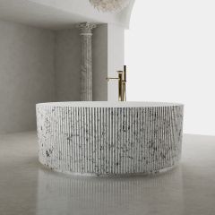 Popular Wholesale Designer Freestanding Round Solid Surface Silver Pattern Flunted Bathtub TW-8689S