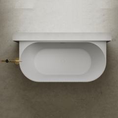 Wholesale High End Quality Freestanding Solid Surface Silver Pattern Flunted Back to Wall Bathtub TW-8686S