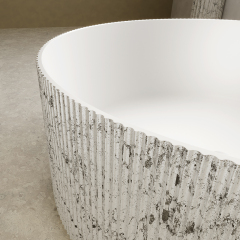 Popular Wholesale Designer Freestanding Round Solid Surface Silver Pattern Flunted Bathtub TW-8689S