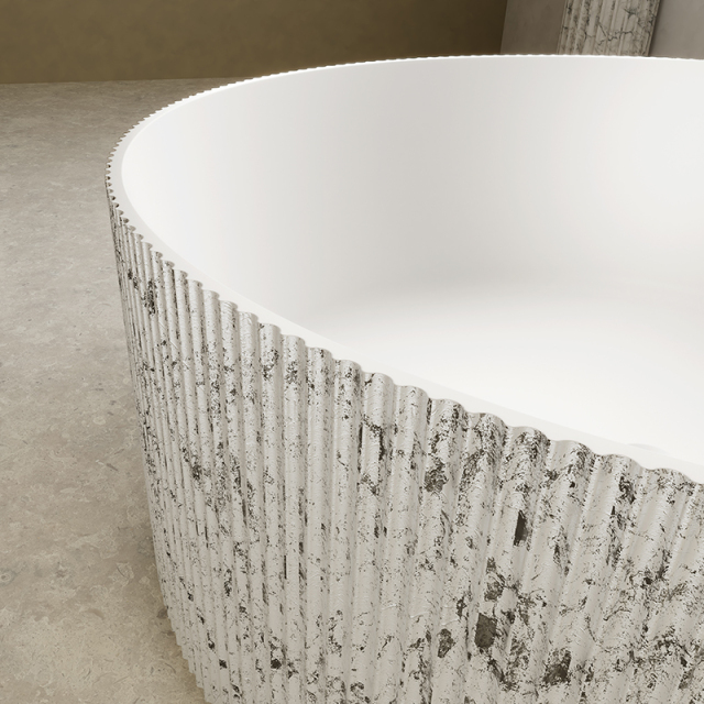 Popular Wholesale Designer Freestanding Round Solid Surface Silver Pattern Flunted Bathtub TW-8689S