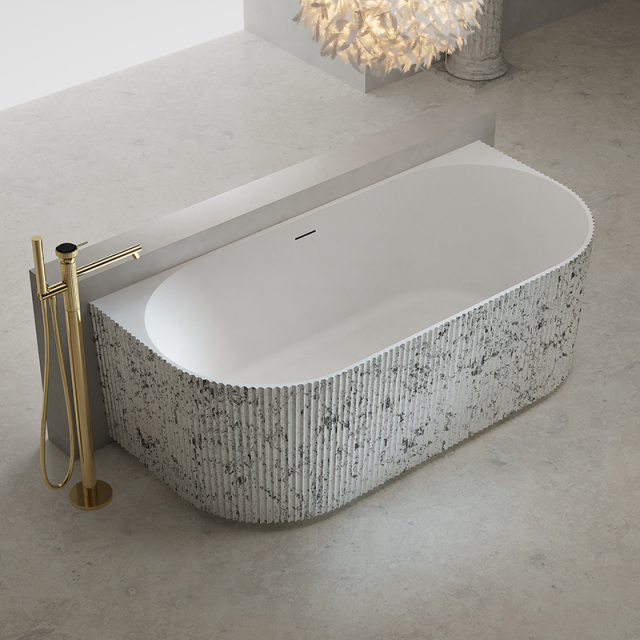 Wholesale High End Quality Freestanding Solid Surface Silver Pattern Flunted Back to Wall Bathtub TW-8686S