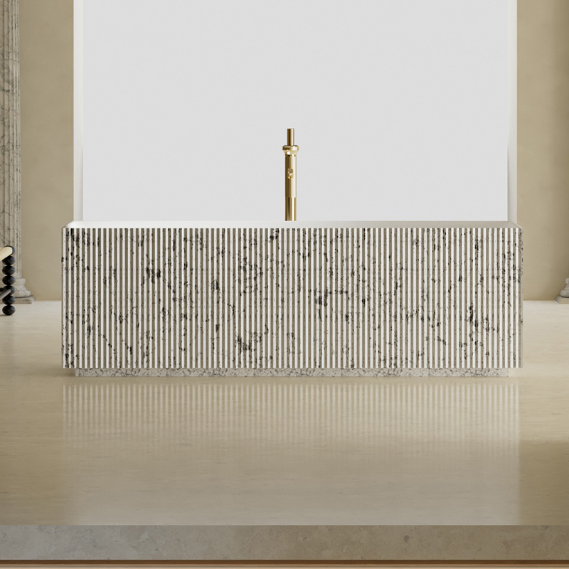 Hot Style Wholesale Freestanding Solid Surface Silver Pattern Flunted Rectangular Bathtub TW-8685S