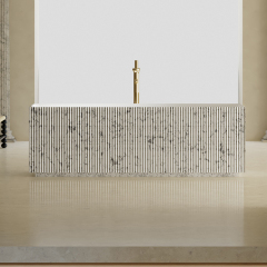 Hot Style Wholesale Freestanding Solid Surface Silver Pattern Flunted Rectangular Bathtub TW-8685S