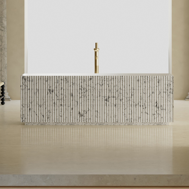 Hot Style Wholesale Freestanding Solid Surface Silver Pattern Flunted Rectangular Bathtub TW-8685S