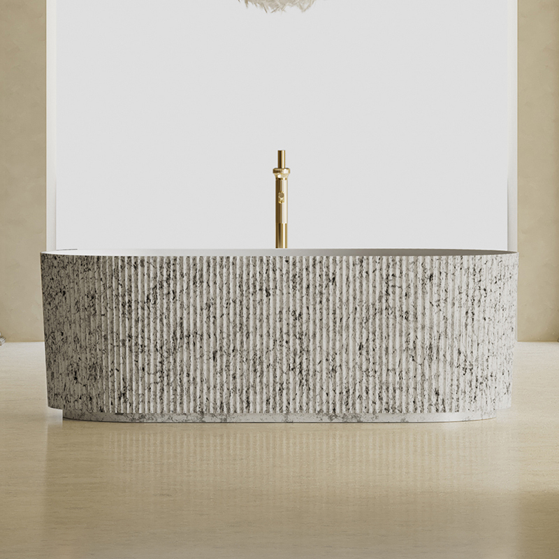 Quality Wholesale Unique Design Freestanding Solid Surface Silver Pattern Flunted Oval Bathtub TW-8681S