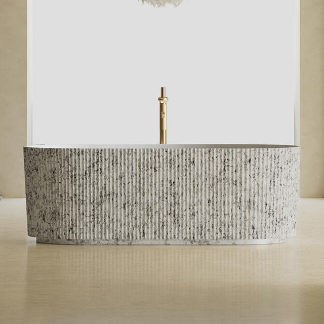 Quality Wholesale Unique Design Freestanding Solid Surface Silver Pattern Flunted Oval Bathtub TW-8681S