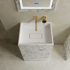 Wholesale Fashion Solid Surface Silver Pattern Rectangular Freestanding Bathroom Sink TW-8685ZS