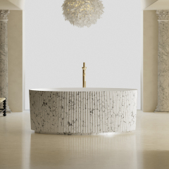 Popular Wholesale Designer Freestanding Round Solid Surface Silver Pattern Flunted Bathtub TW-8689S