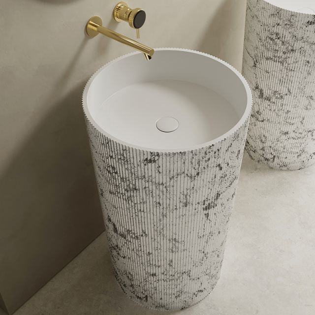 Hot Style Wholesale Solid Surface Silver Pattern Freestanding Round Wash Basin TW-8689ZS