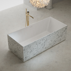 Hot Style Wholesale Freestanding Solid Surface Silver Pattern Flunted Rectangular Bathtub TW-8685S