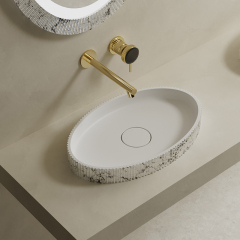 Factory Wholesale Artificial Stone Silver Pattern V-Groove Fluted Counter Top Wash Basin TW-8687AS