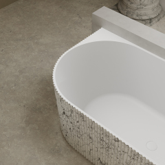 Wholesale High End Quality Freestanding Solid Surface Silver Pattern Flunted Back to Wall Bathtub TW-8686S