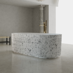 Quality Wholesale Unique Design Freestanding Solid Surface Silver Pattern Flunted Oval Bathtub TW-8681S