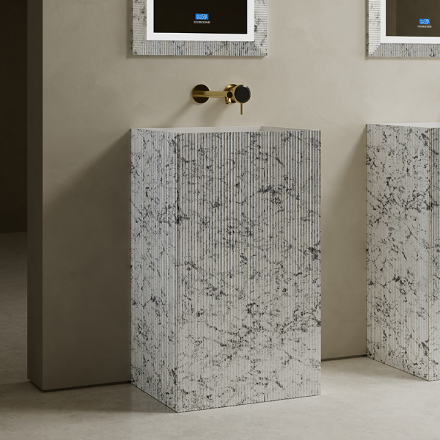 Wholesale Fashion Solid Surface Silver Pattern Rectangular Freestanding Bathroom Sink TW-8685ZS