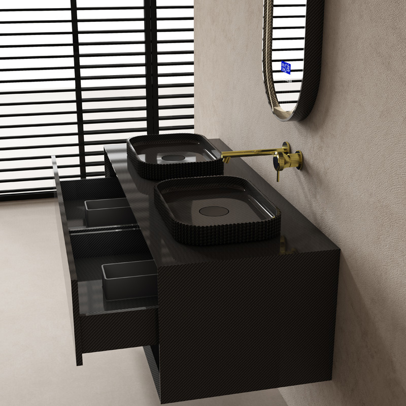 Wholesale Fashion Carbon Fiber Wall Mounted Bathroom Vanity Unit With Double Basins MC-V9990