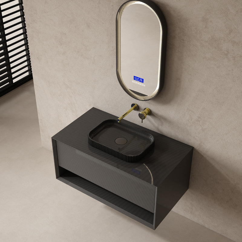 Factory Supply Quality Assurance Carbon Fiber Floating Bathroom Vanity Unit With Countertop Basins MC-V9980
