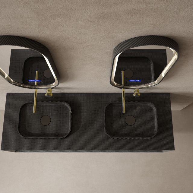 China Wholesale Factory Carbon Fiber Floating Bathroom Vanity Unit With Countertop Double Basins MC-V9982