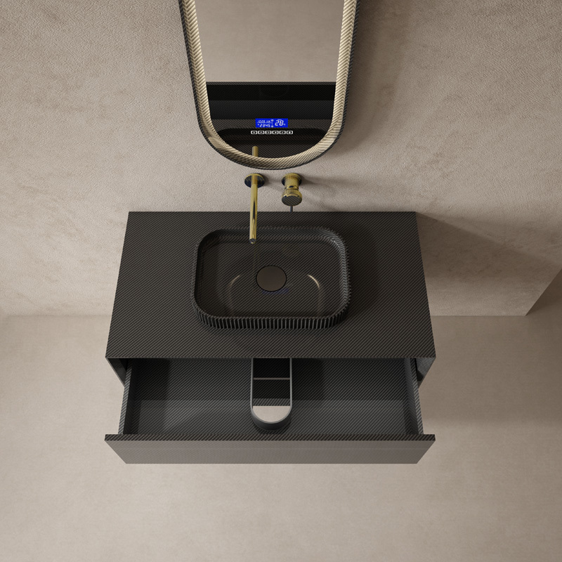 Factory Supply Quality Assurance Carbon Fiber Floating Bathroom Vanity Unit With Countertop Basins MC-V9980