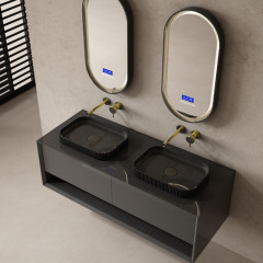 Wholesale Fashion Carbon Fiber Wall Mounted Bathroom Vanity Unit With Double Basins MC-V9990