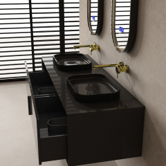 China Wholesale Factory Carbon Fiber Floating Bathroom Vanity Unit With Countertop Double Basins MC-V9982